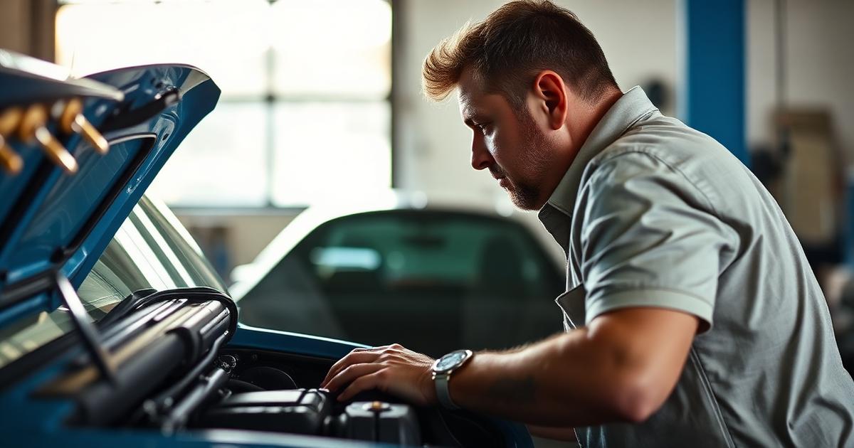 Comprador inspecionando o motor de um carro usado em oficina