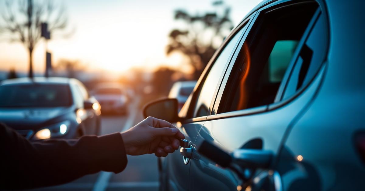 Mão entregando a chave de um carro ao novo proprietário em estacionamento