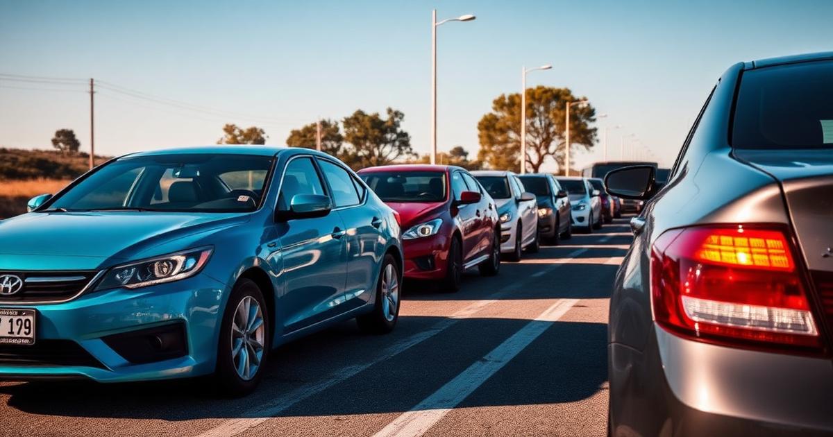 Fila de carros estacionados ao ar livre em dia claro